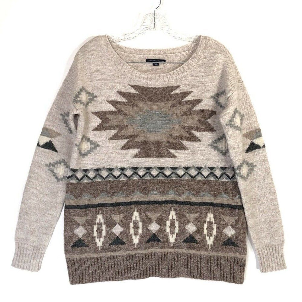 American Eagle Cropped Mock Neck Knit Sweater Ladies Small Green Cotton Blend